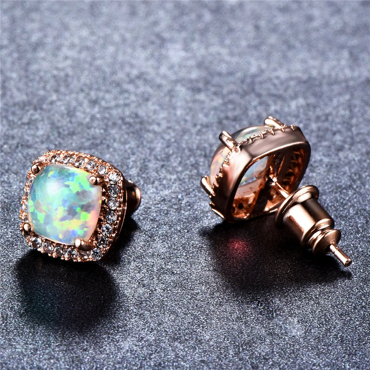 Princess Opal & 18K Rose Gold-Plated Halo Stud Earrings