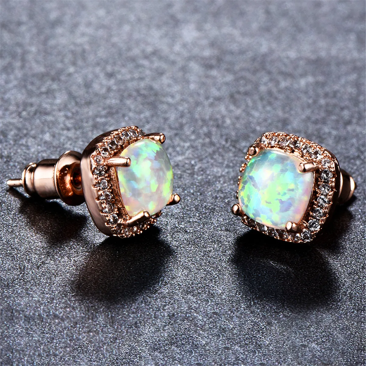 Princess Opal & 18K Rose Gold-Plated Halo Stud Earrings