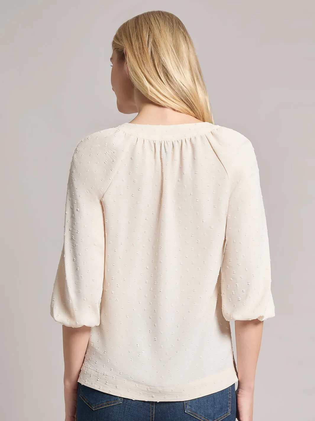 Print V-Neck Pleated Kelly Blouse, Jacquard