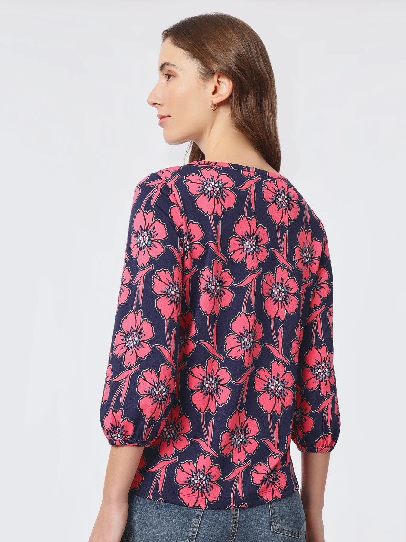 Printed Moss Crepe Puff Sleeve Top