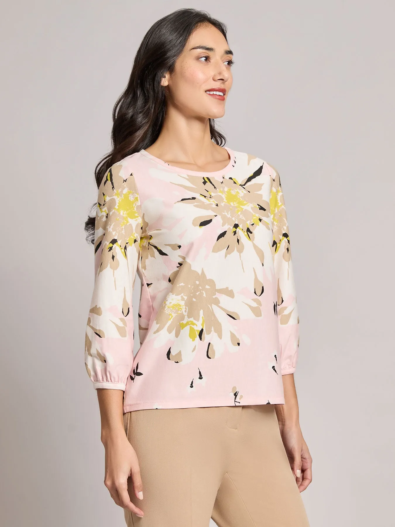 Printed Puff Sleeve Top, Moss Crepe