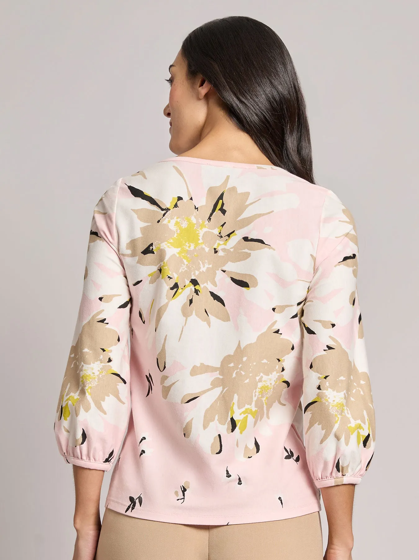 Printed Puff Sleeve Top, Moss Crepe