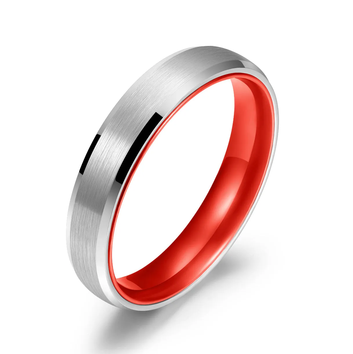 Pristine Passion Red Interior Silver Tungsten Wedding Band 6MM