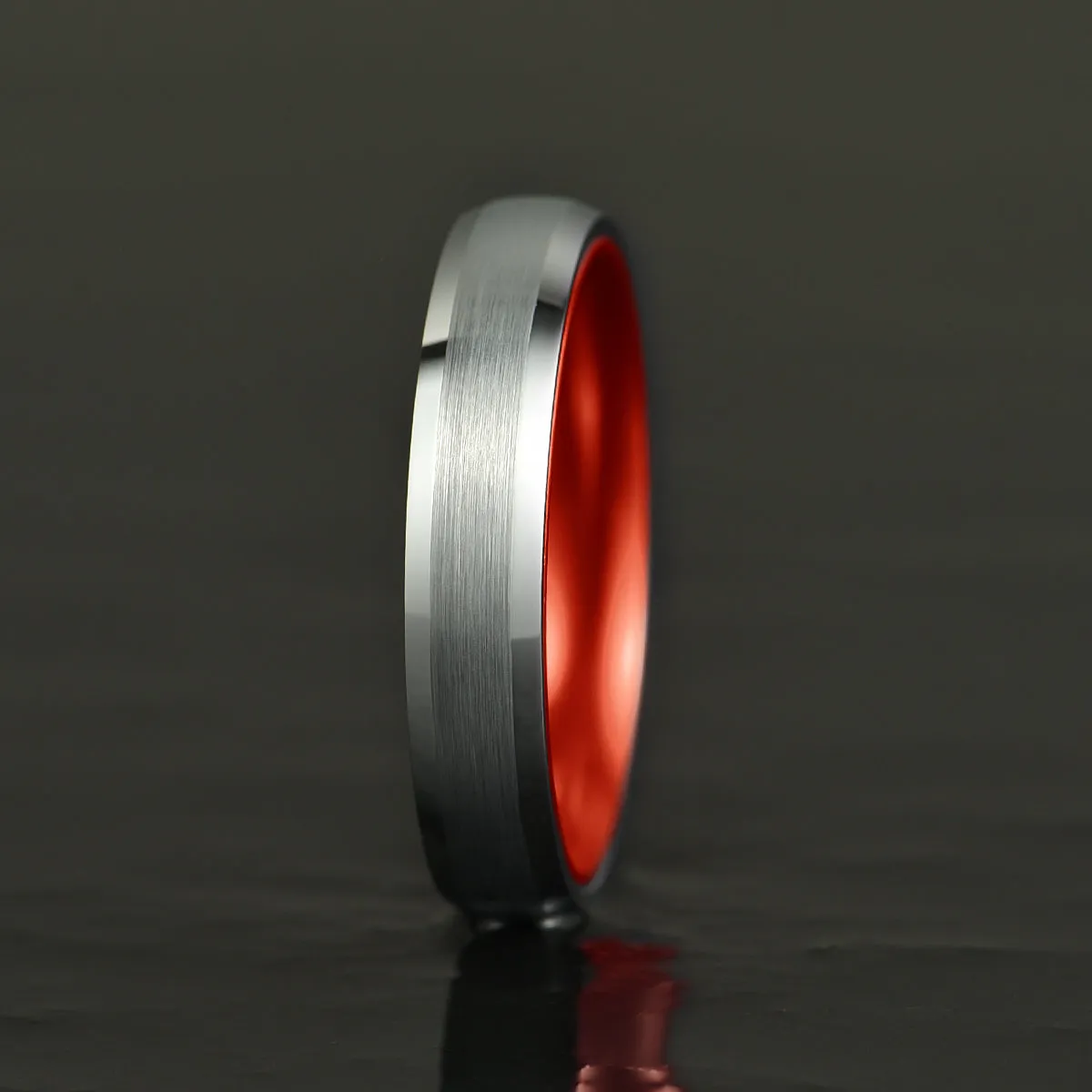 Pristine Passion Red Interior Silver Tungsten Wedding Band 6MM