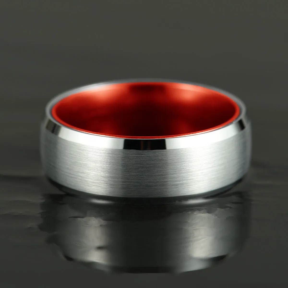 Pristine Passion Red Interior Silver Tungsten Wedding Band 6MM
