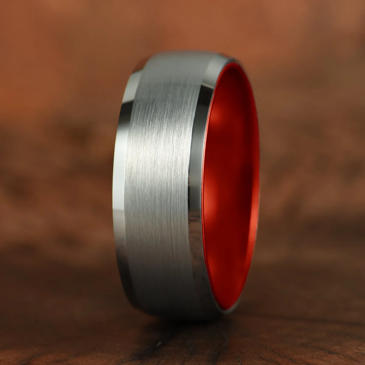 Pristine Passion Red Interior Silver Tungsten Wedding Band 6MM