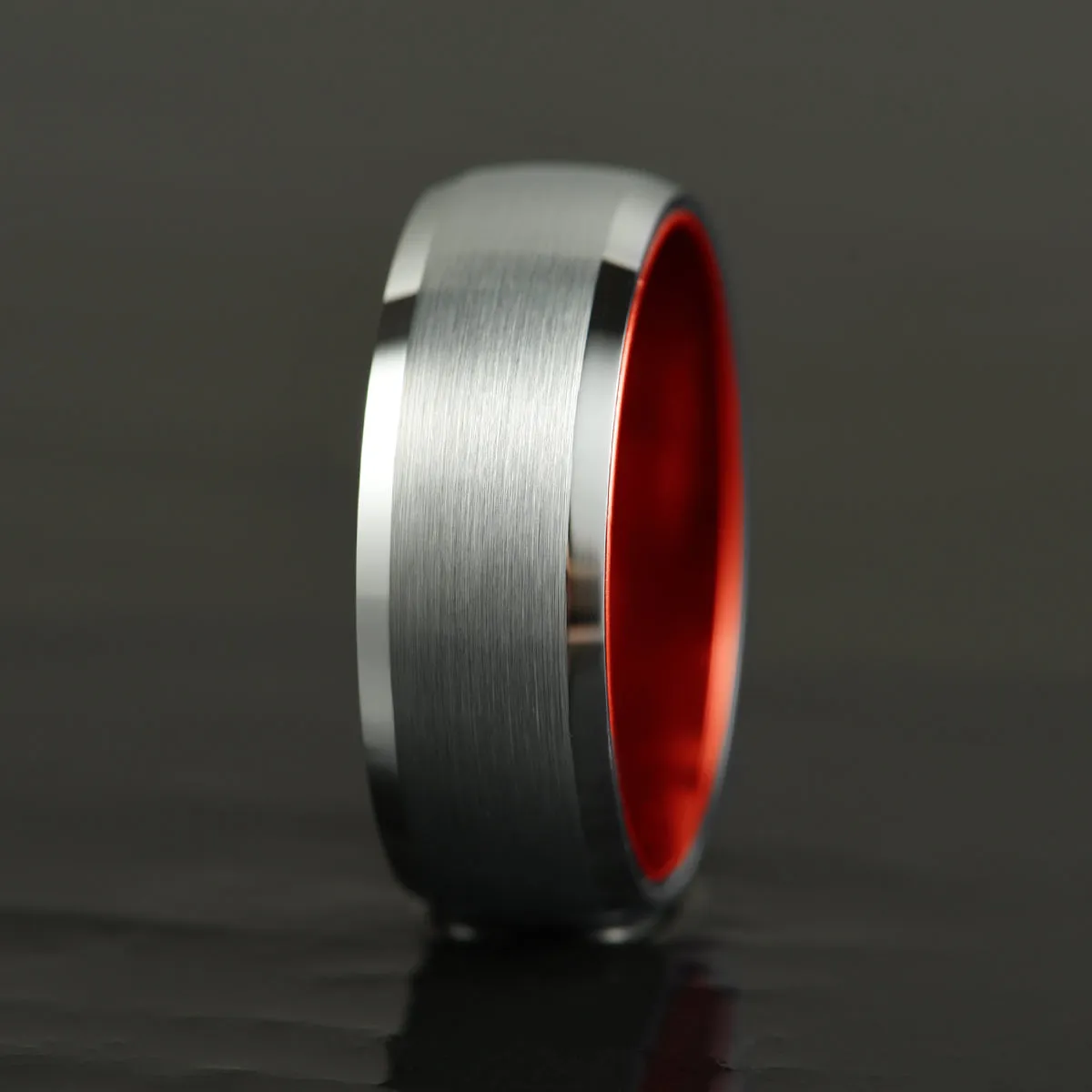 Pristine Passion Red Interior Silver Tungsten Wedding Band 6MM