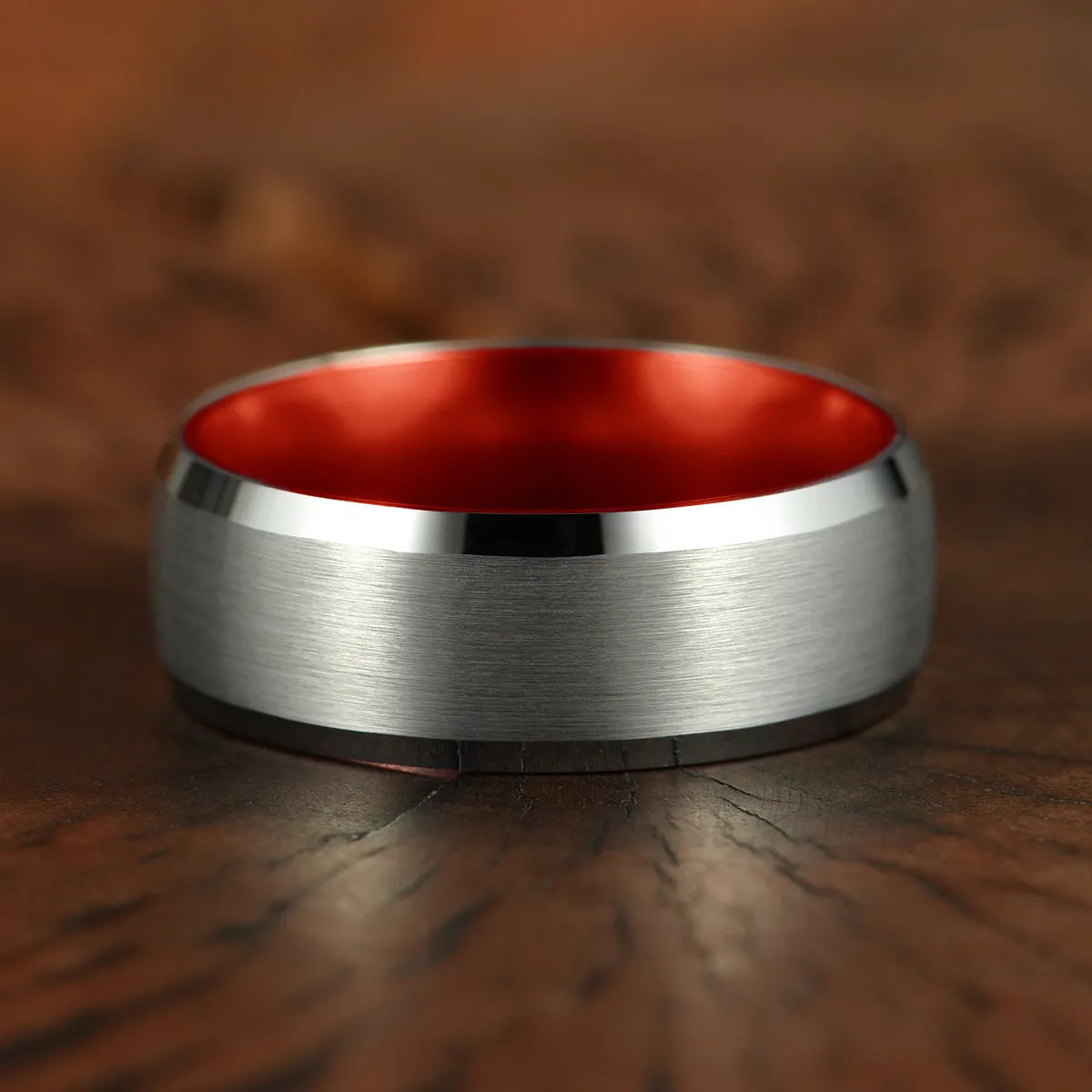 Pristine Passion Red Interior Silver Tungsten Wedding Band 6MM