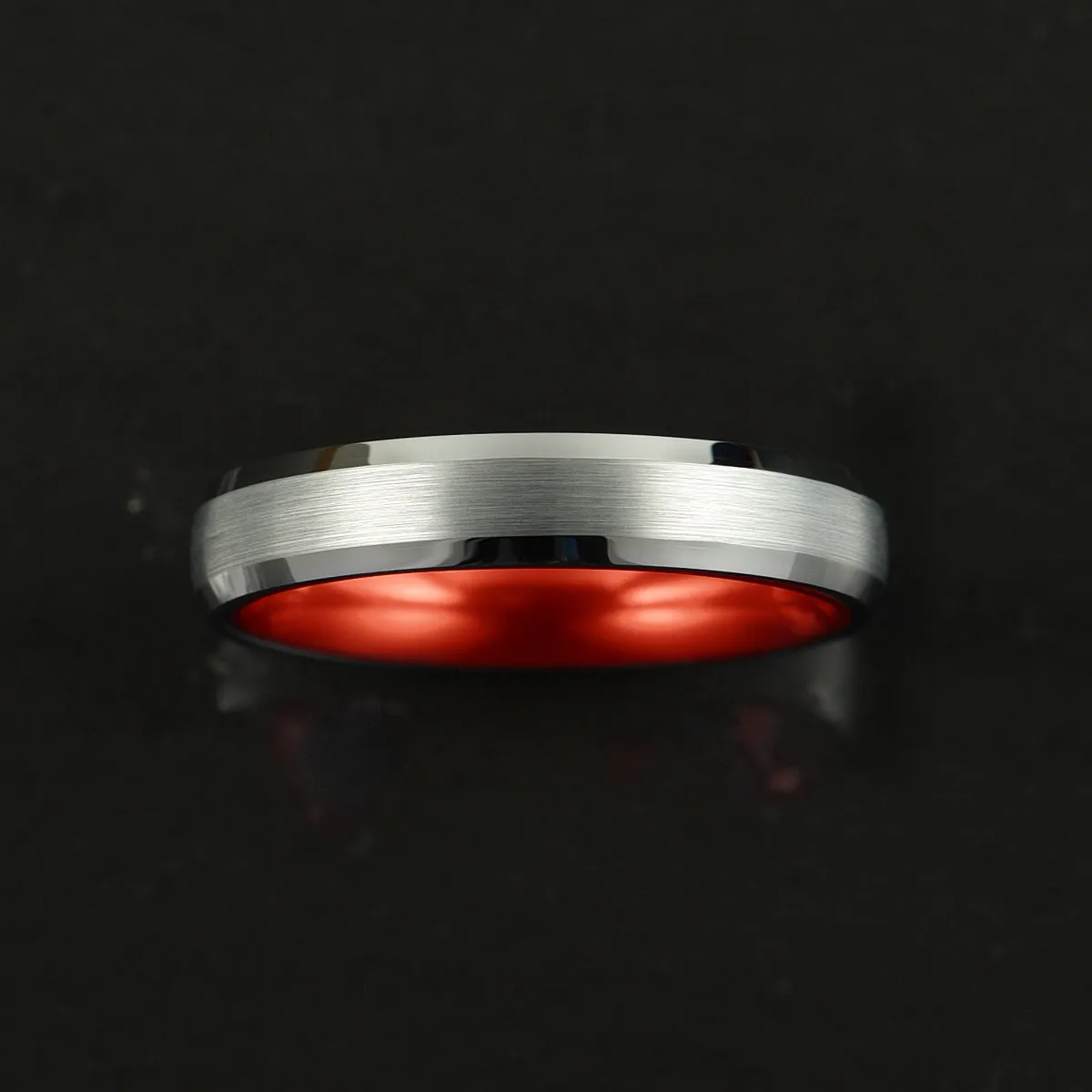 Pristine Passion Red Interior Silver Tungsten Wedding Band 6MM