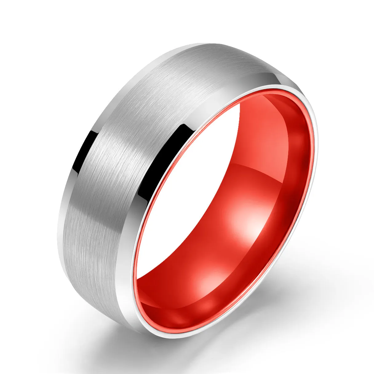 Pristine Passion Red Interior Silver Tungsten Wedding Band 6MM