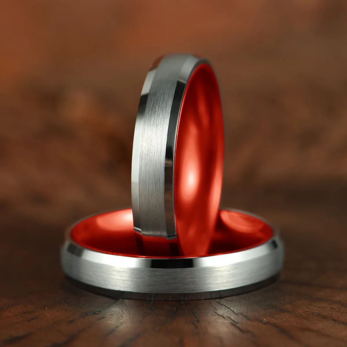 Pristine Passion Red Interior Silver Tungsten Wedding Band 6MM