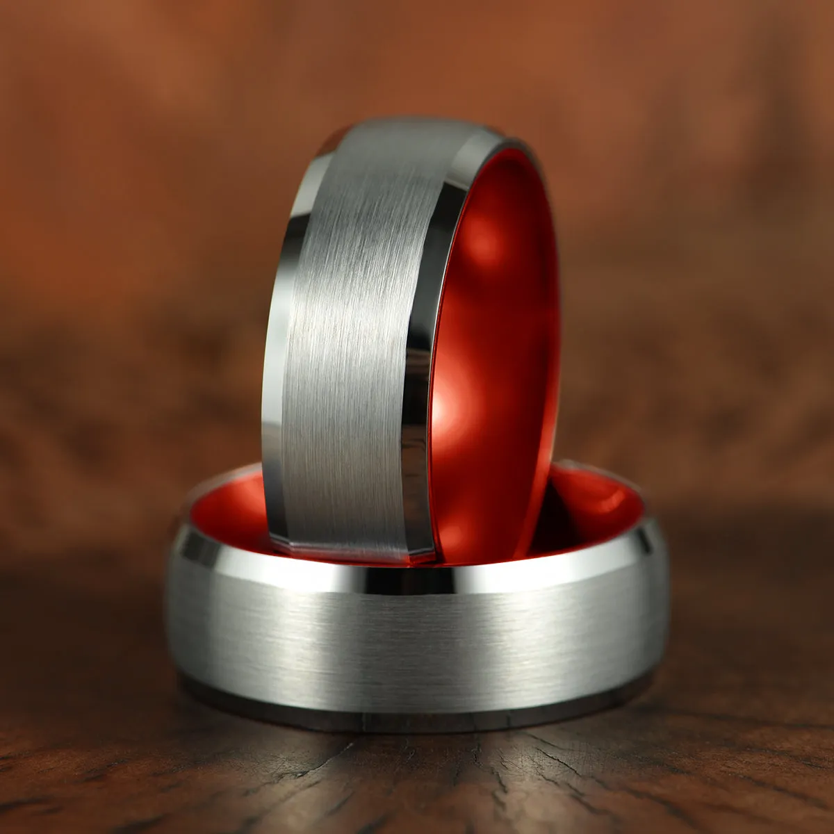 Pristine Passion Red Interior Silver Tungsten Wedding Band 6MM