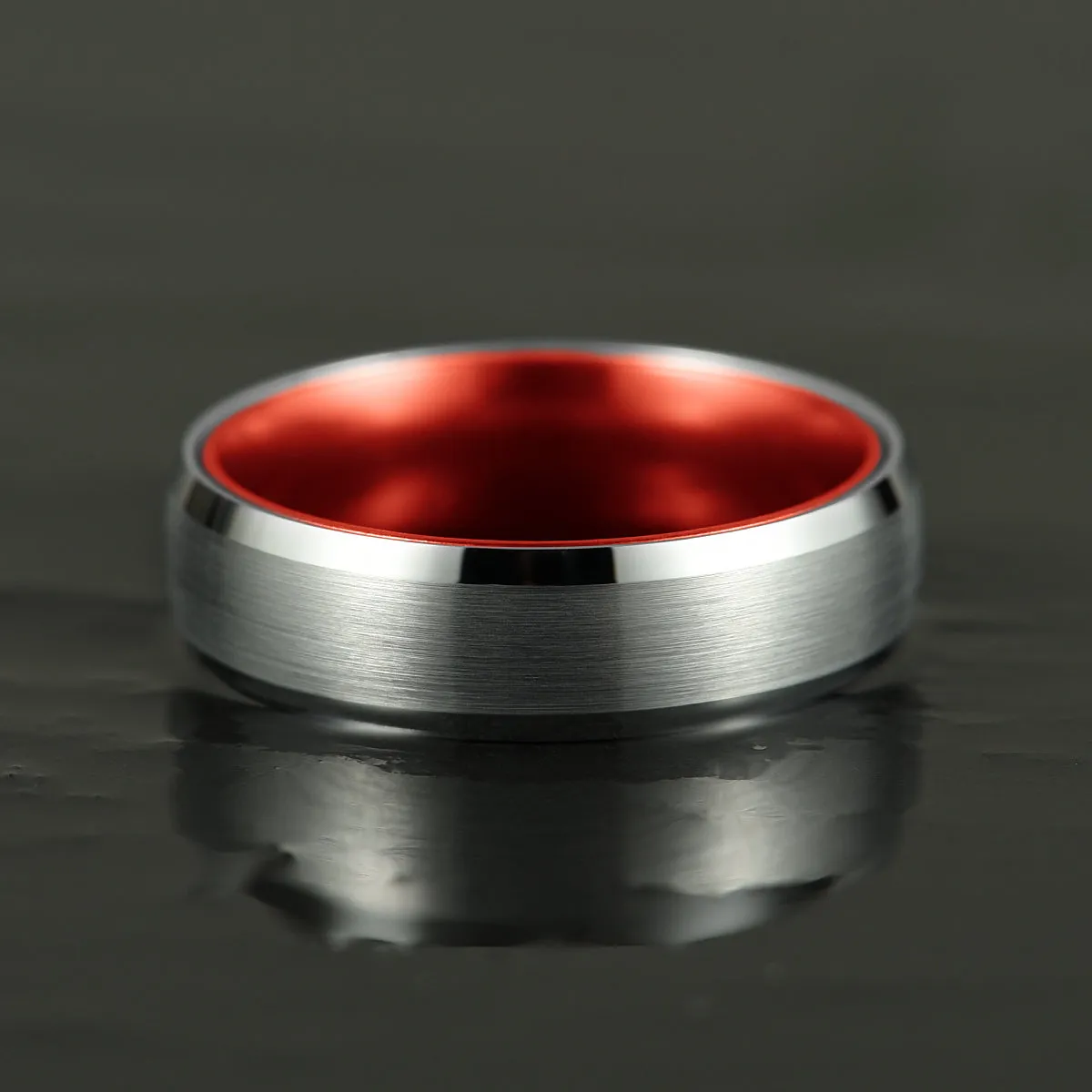 Pristine Passion Red Interior Silver Tungsten Wedding Band 6MM
