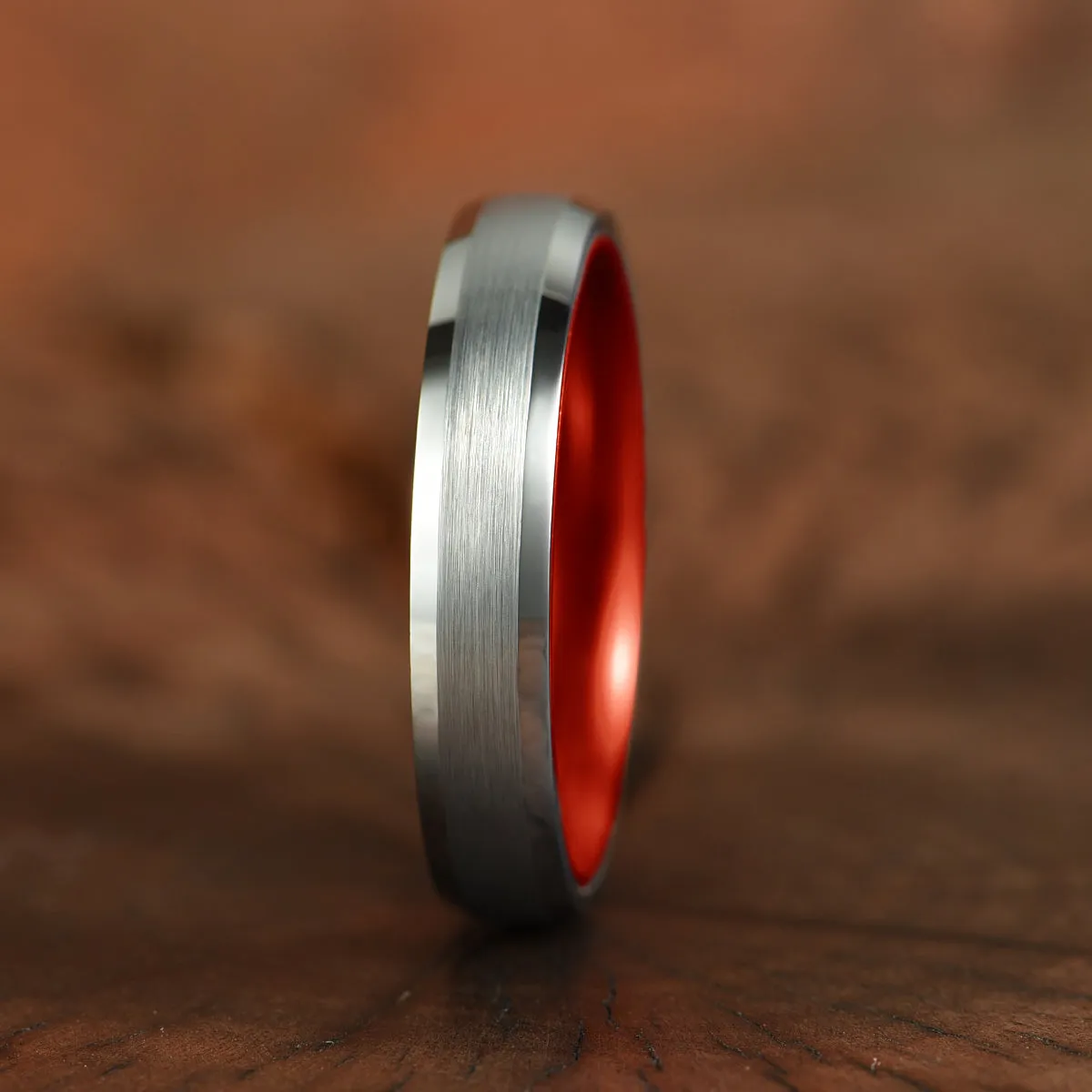 Pristine Passion Red Interior Silver Tungsten Wedding Band 6MM