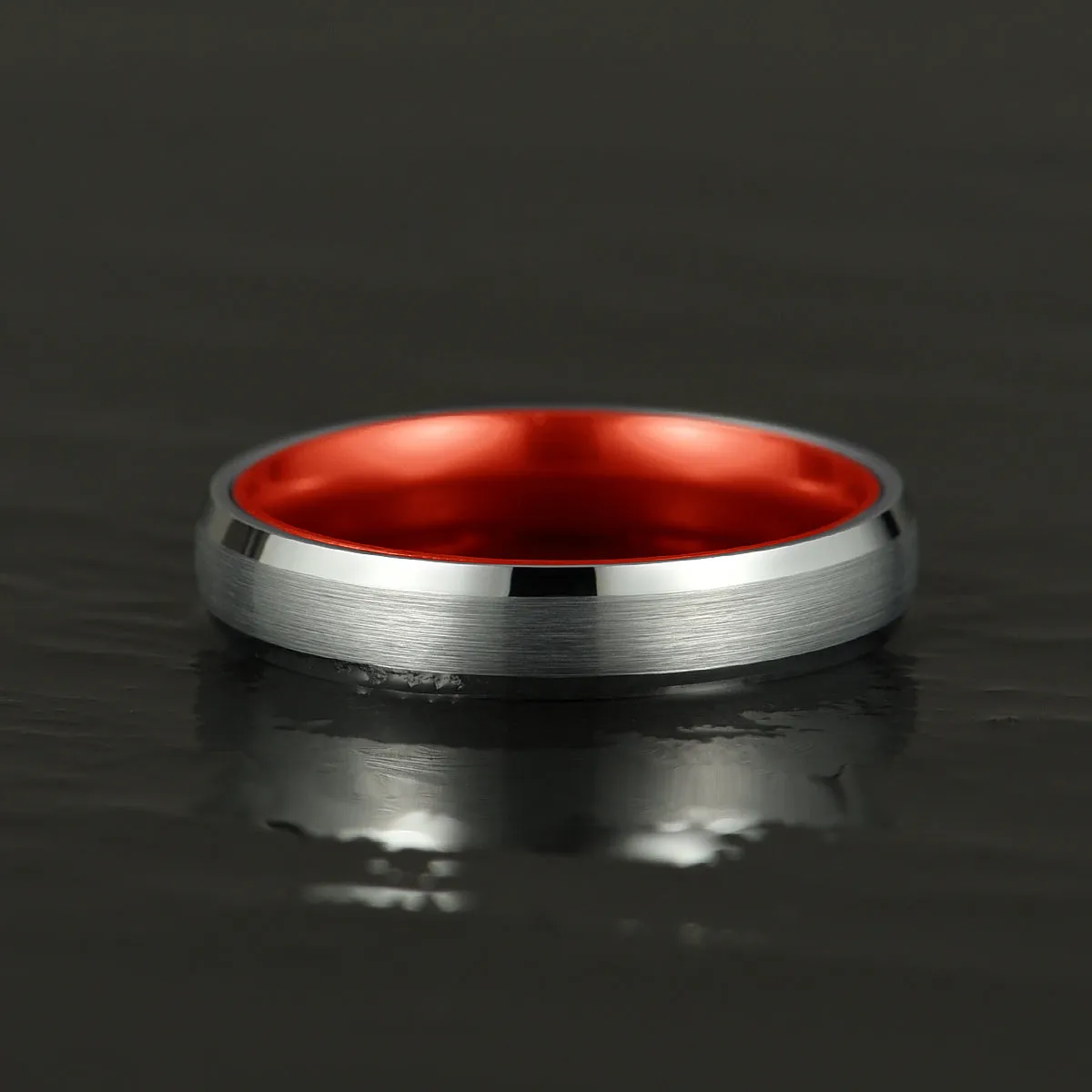 Pristine Passion Red Interior Silver Tungsten Wedding Band 6MM