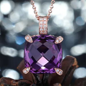 Purple Crystal & Cubic Zirconia Cushion Pendant Necklace