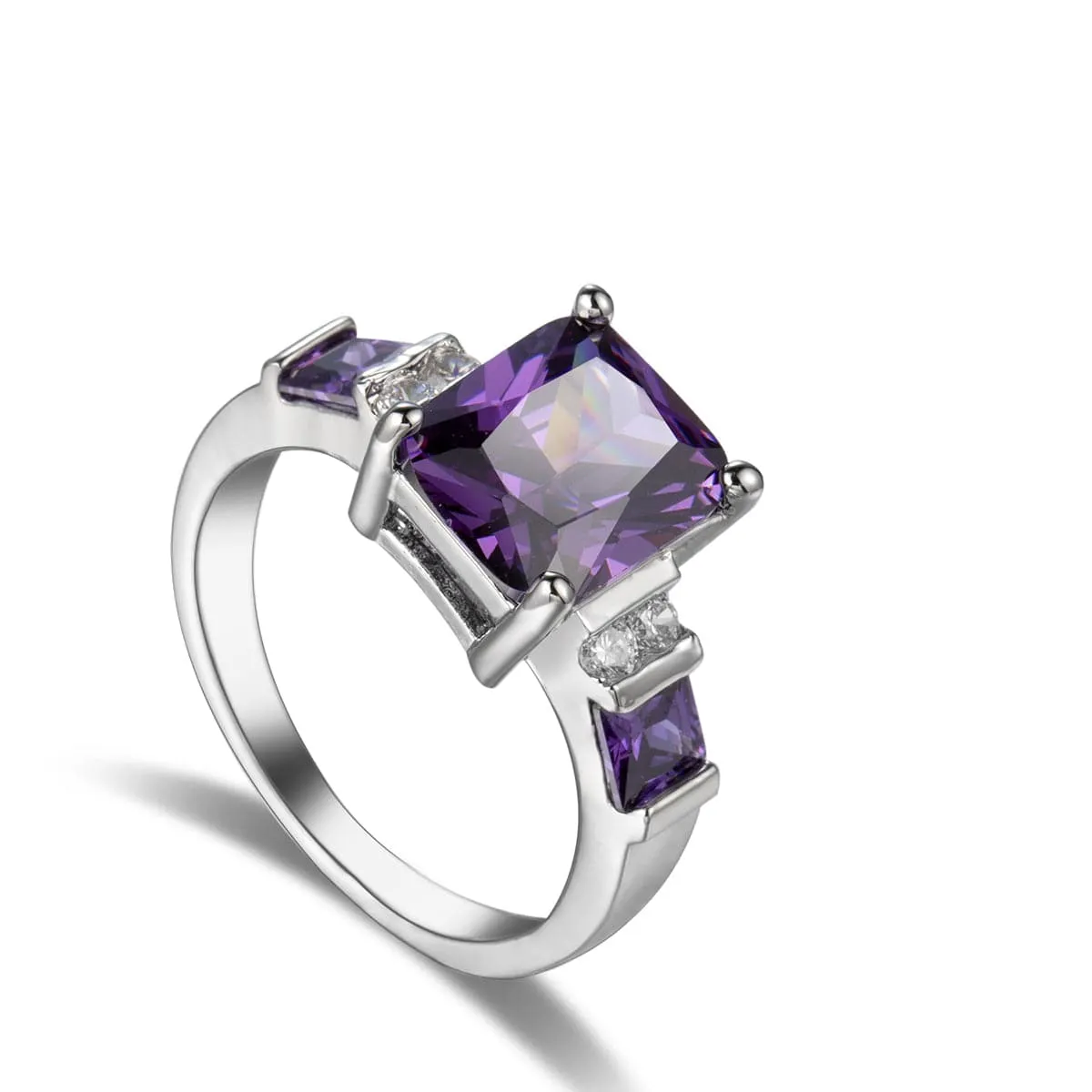 Purple Crystal & Cubic Zirconia Princess-Cut Ring