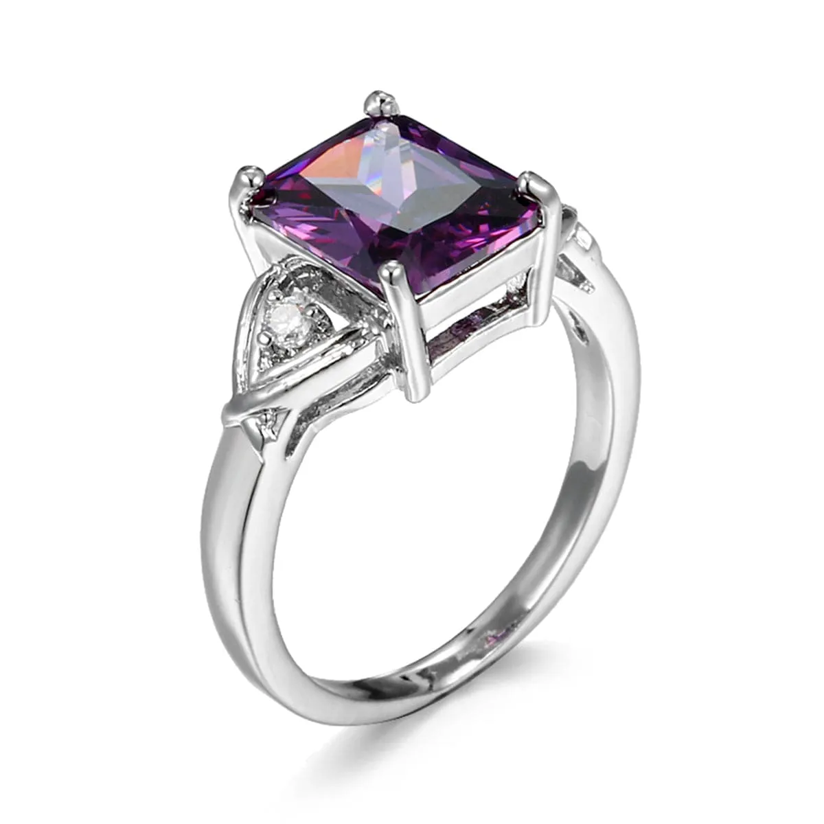 Purple Crystal & Cubic Zirconia Princess-Cut Ring