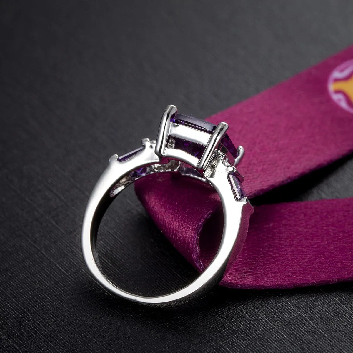 Purple Crystal & Cubic Zirconia Princess-Cut Ring