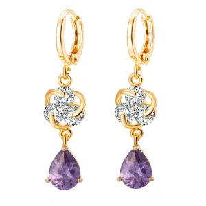 Purple Crystal & Cubic Zirconia Swirl Drop Earrings