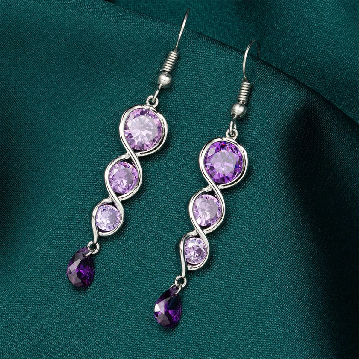 Purple Crystal & Silver-Plated Tiered Circle Drop Earrings