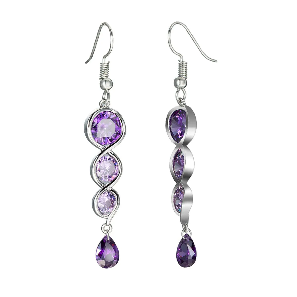 Purple Crystal & Silver-Plated Tiered Circle Drop Earrings