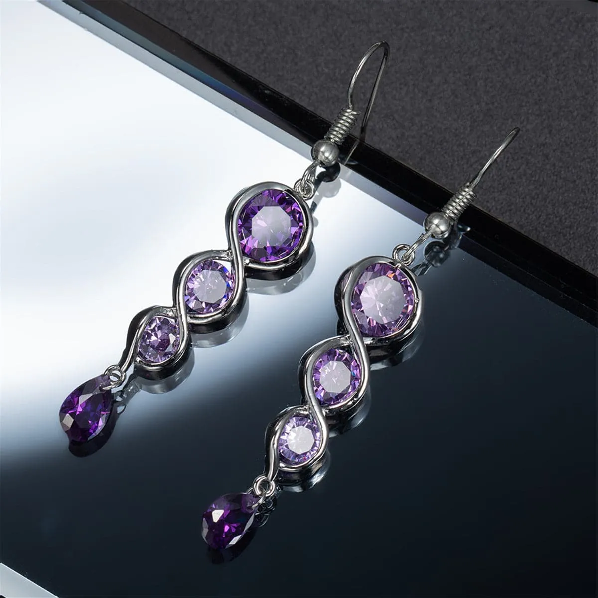 Purple Crystal & Silver-Plated Tiered Circle Drop Earrings