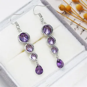 Purple Crystal & Silver-Plated Tiered Circle Drop Earrings