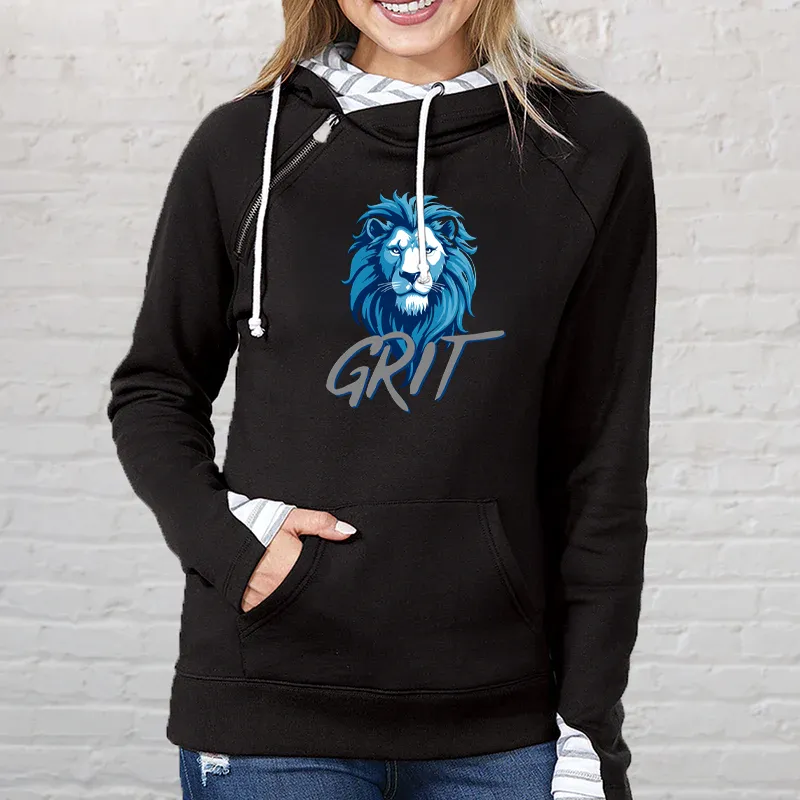 "Lion Grit" Women's Striped Double Hood Pullover