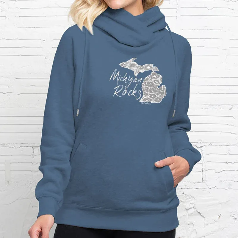 "Michigan Rocks Petoskey Stone" Women's Fleece Funnel Neck Pullover Hoodie