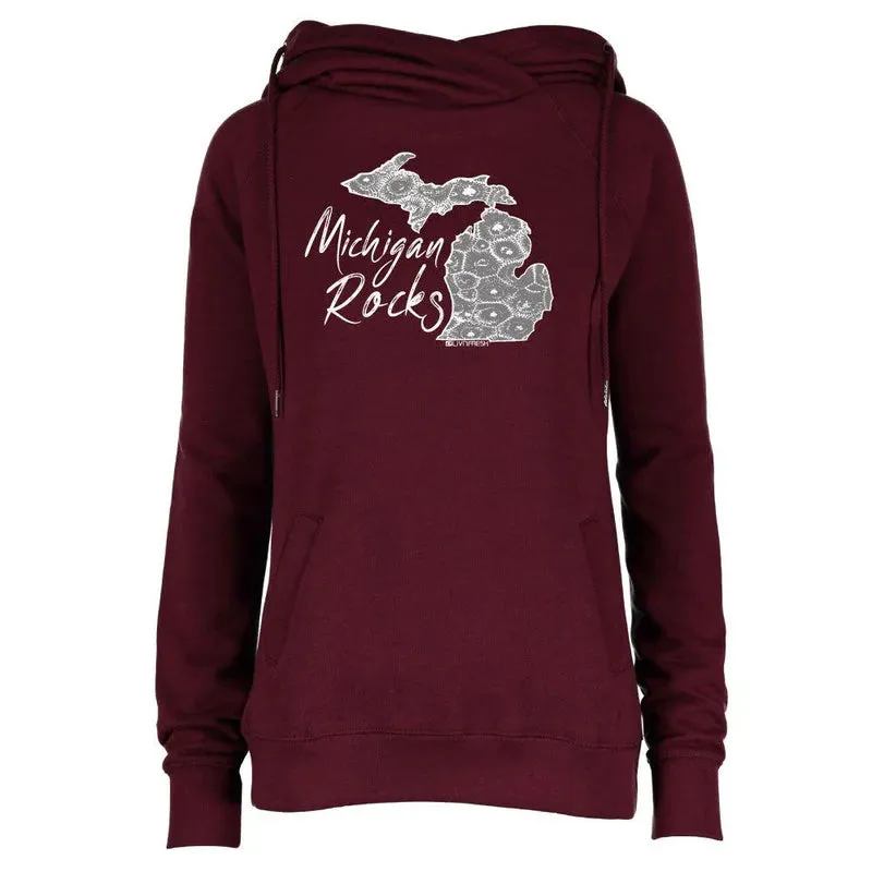 "Michigan Rocks Petoskey Stone" Women's Fleece Funnel Neck Pullover Hoodie