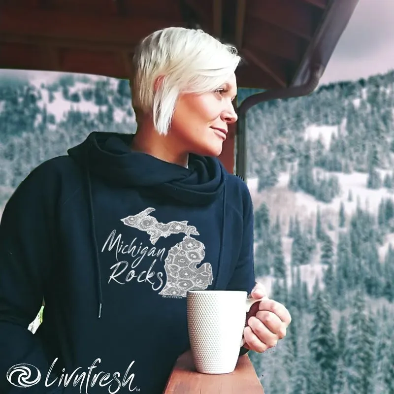"Michigan Rocks Petoskey Stone" Women's Fleece Funnel Neck Pullover Hoodie