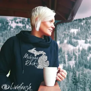 "Michigan Rocks Petoskey Stone" Women's Fleece Funnel Neck Pullover Hoodie