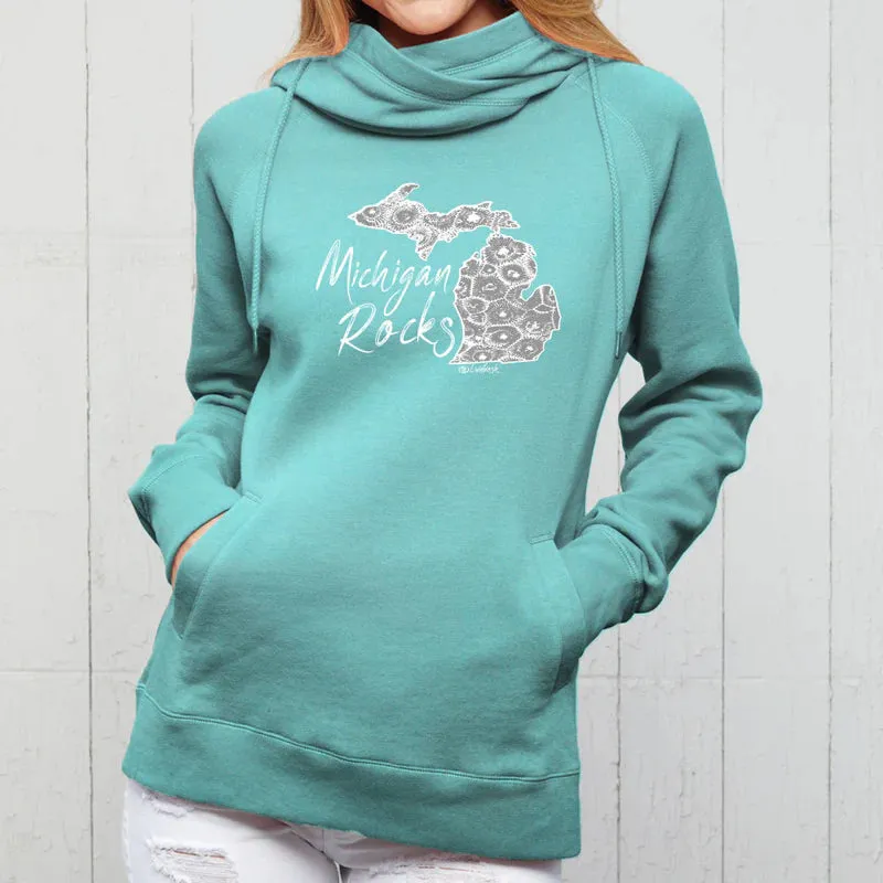 "Michigan Rocks Petoskey Stone" Women's Fleece Funnel Neck Pullover Hoodie