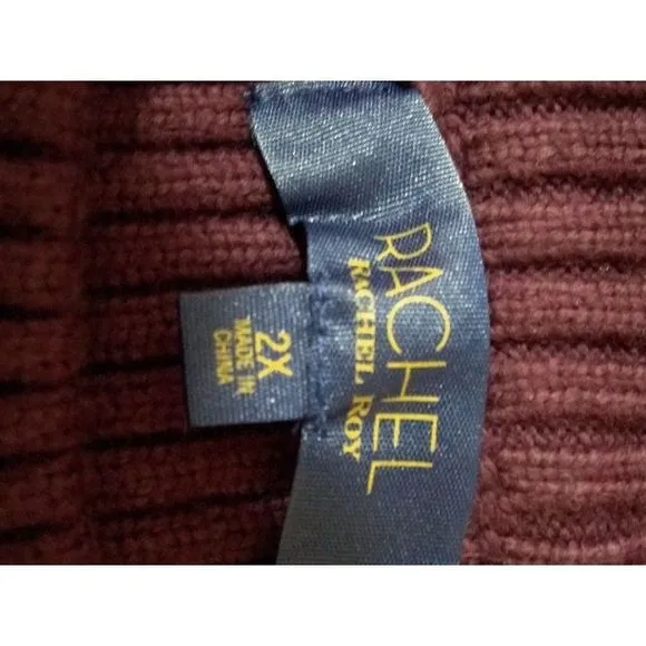Rachel Rachel Roy Women's Tassel Trim Crew Neck Sweater Burgundy 2X
