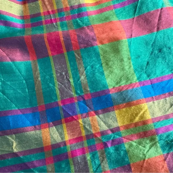 Ralph Lauren Barbados 100% Silk Green Plaid Mini Skirt Size 12 Petite NWT
