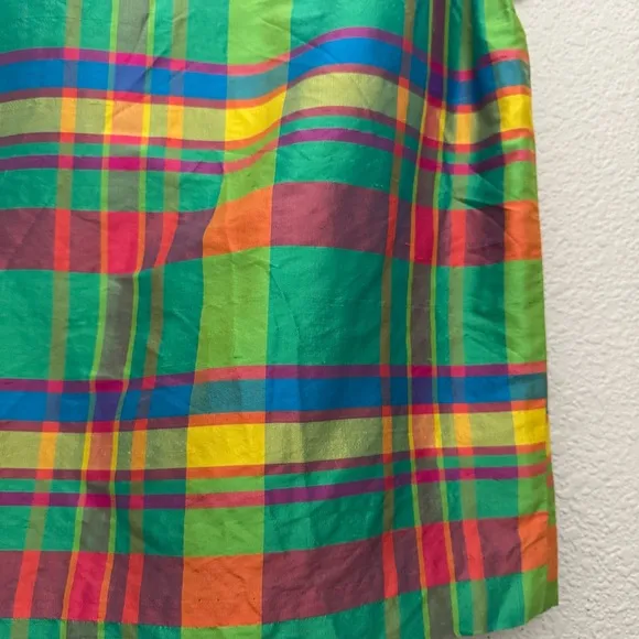 Ralph Lauren Barbados 100% Silk Green Plaid Mini Skirt Size 12 Petite NWT