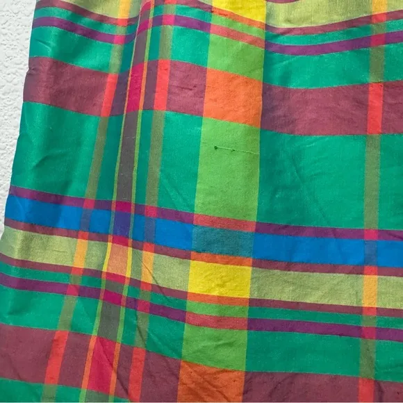 Ralph Lauren Barbados 100% Silk Green Plaid Mini Skirt Size 12 Petite NWT