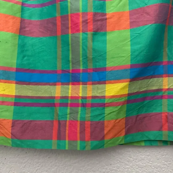 Ralph Lauren Barbados 100% Silk Green Plaid Mini Skirt Size 12 Petite NWT