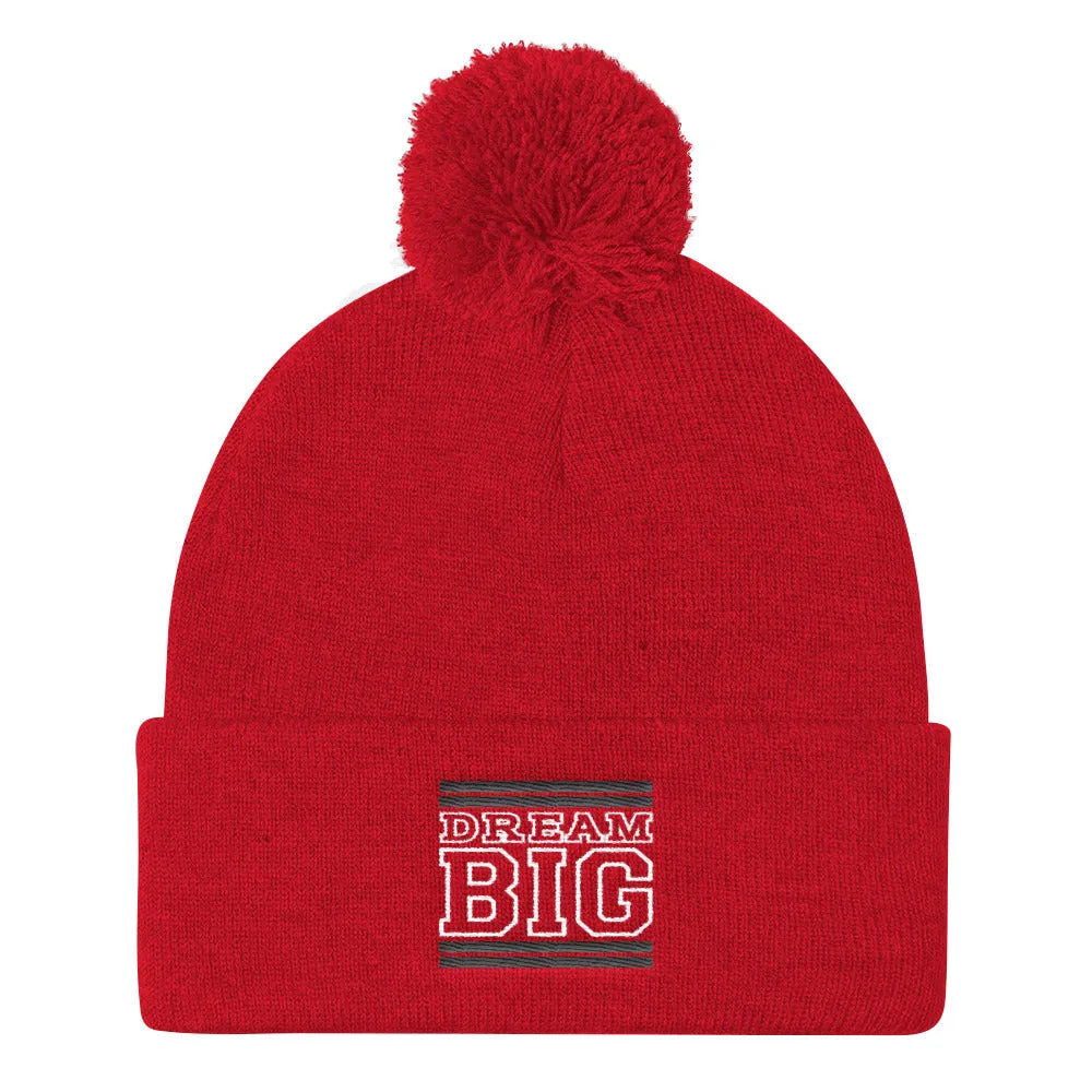 Red Black and White Pom Pom Beanie