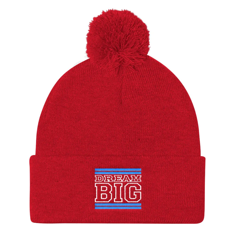 Red Carolina Blue and White Pom Pom Beanie