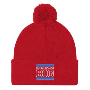 Red Carolina Blue and White Pom Pom Beanie