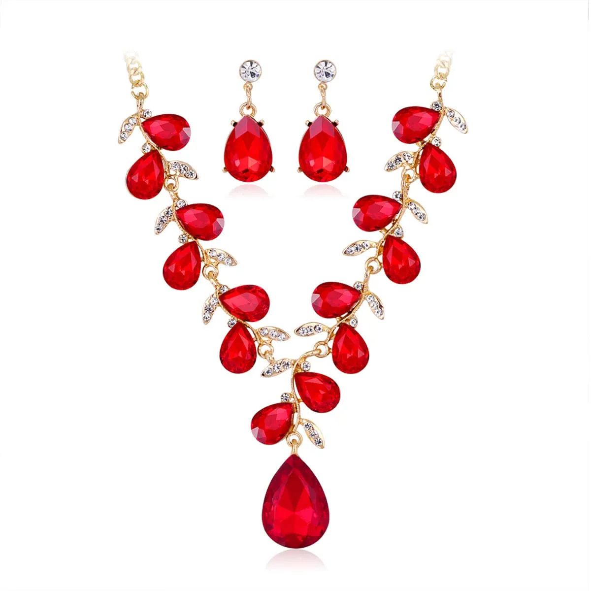 Red Crystal & 18K Gold-Plated Botany Drop Earrings & Necklace