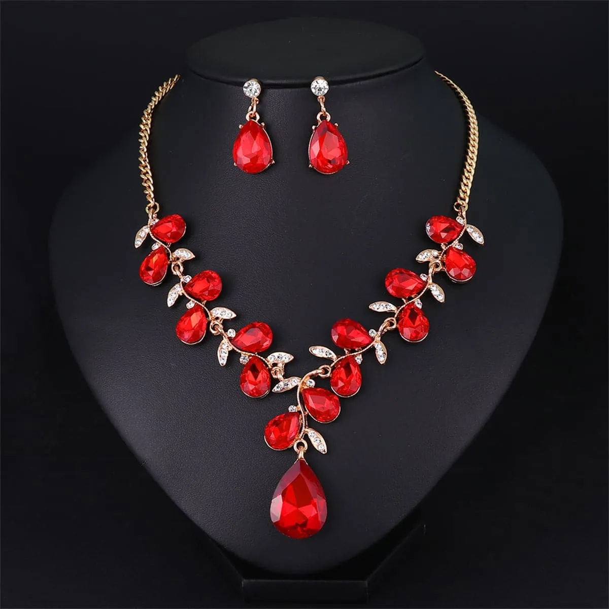 Red Crystal & 18K Gold-Plated Botany Drop Earrings & Necklace