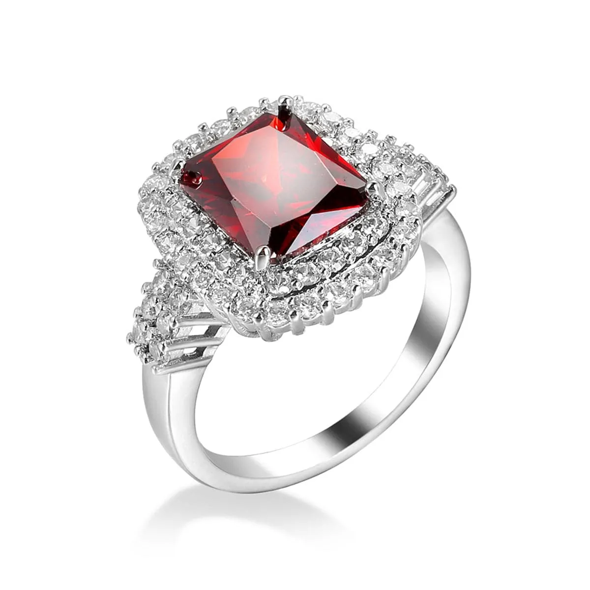 Red Crystal & Cubic Zirconia Princess-Cut Ring