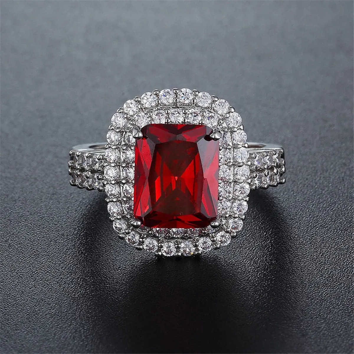 Red Crystal & Cubic Zirconia Princess-Cut Ring
