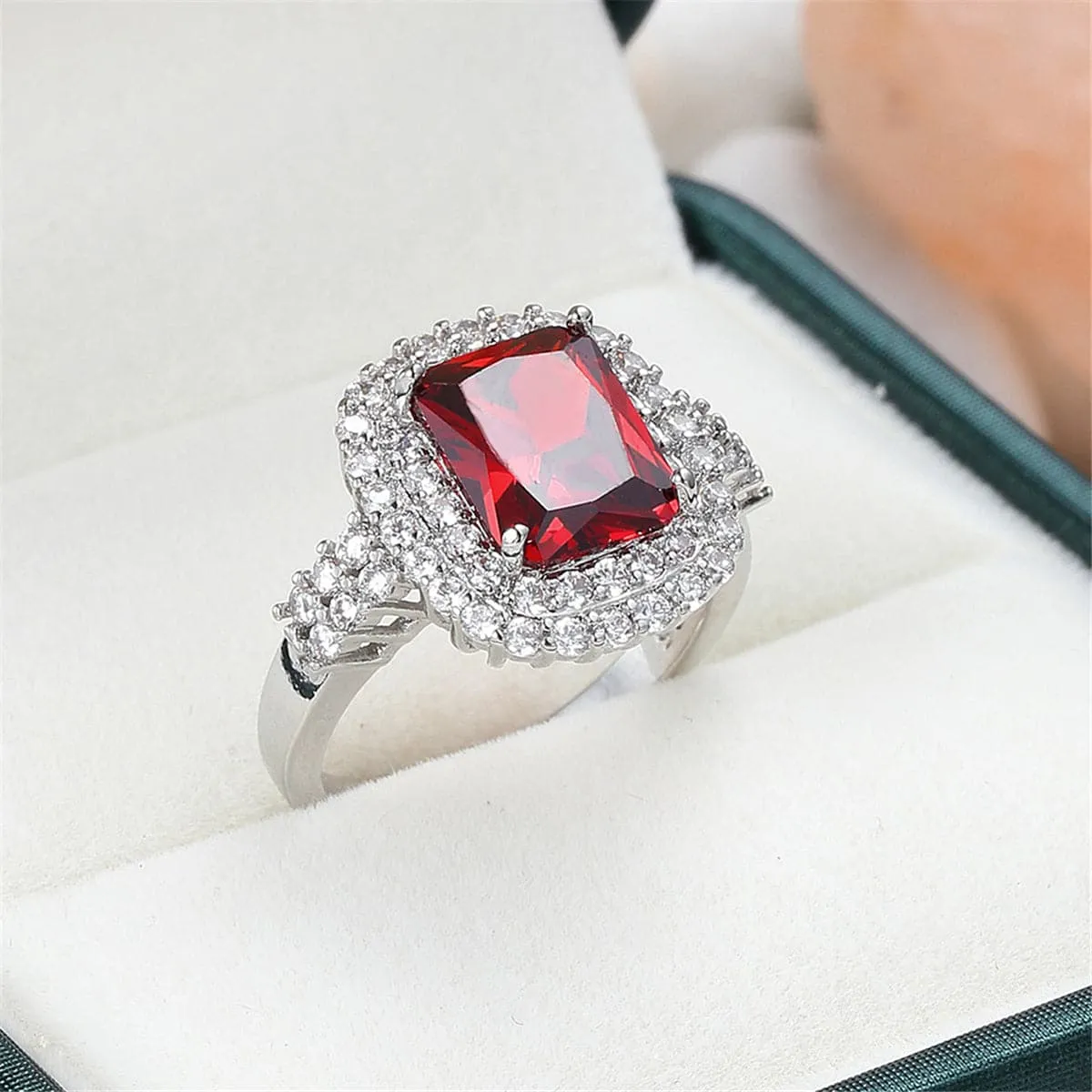 Red Crystal & Cubic Zirconia Princess-Cut Ring