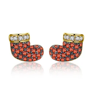 Red Cubic Zirconia & 18K Gold-Plated Stocking Stud Earrings
