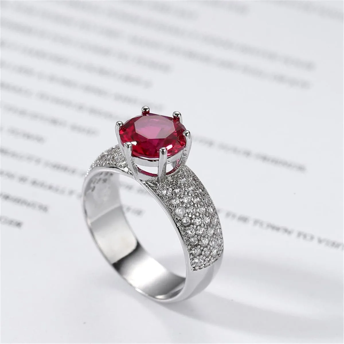 Red Cubic Zirconia & Crystal Round-Cut Pavé Ring