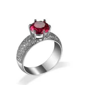 Red Cubic Zirconia & Crystal Round-Cut Pavé Ring